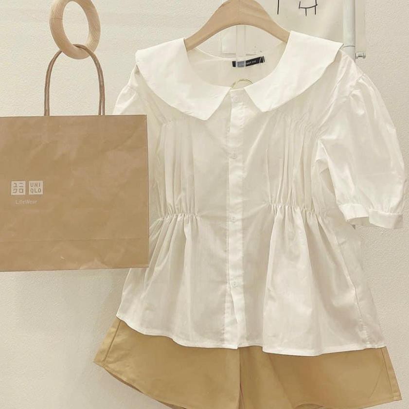 Áo kiểu hàn quốc A.202, áo kiểu cổ bèo cộc tay hai đường bo chun ngang ngực cùng hàng xếp ly dúm nhỏ dọc thân | BigBuy360 - bigbuy360.vn