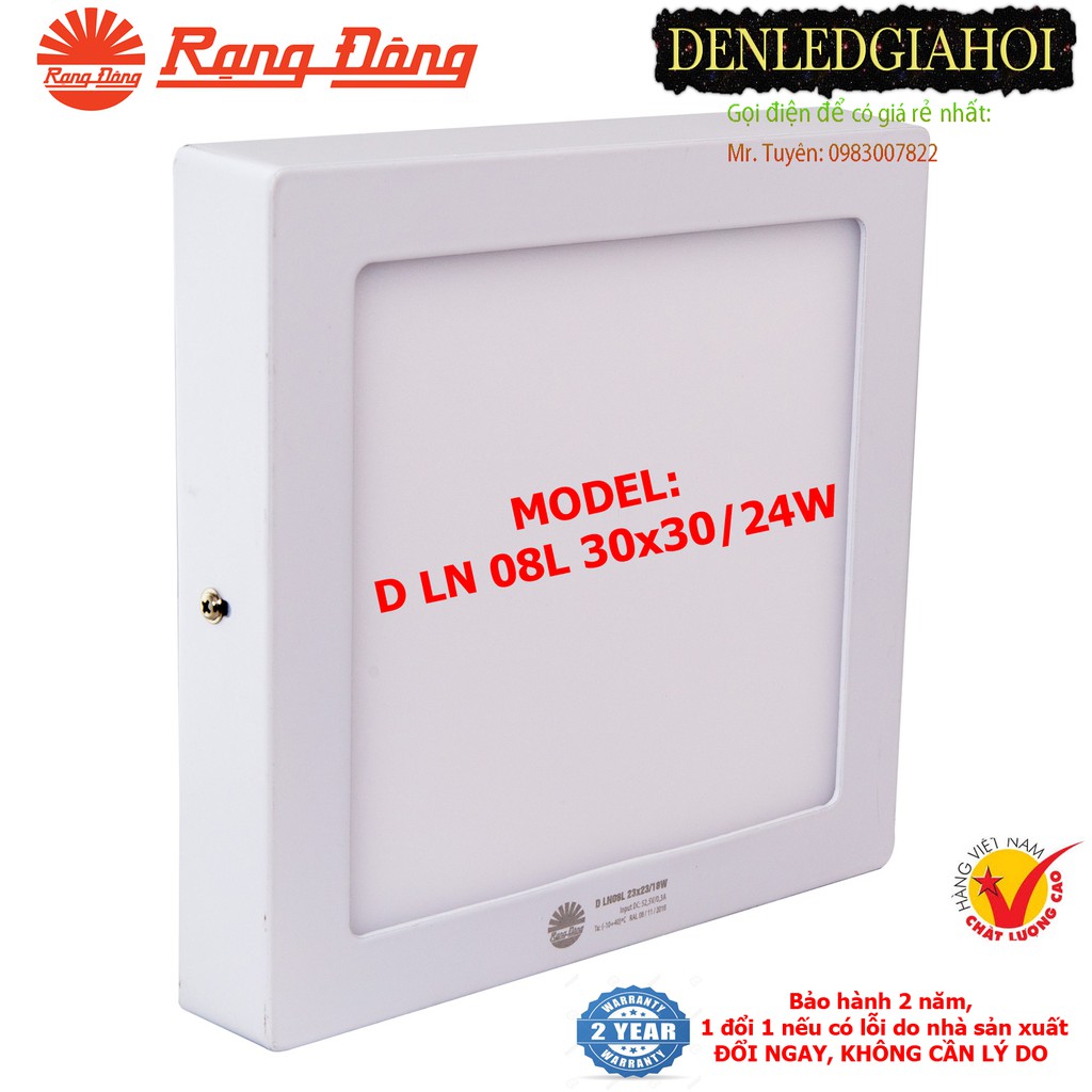 Đèn led ốp trần 24W chính hãng Rạng Đông, mã D LN 08L 30x30x4/24w