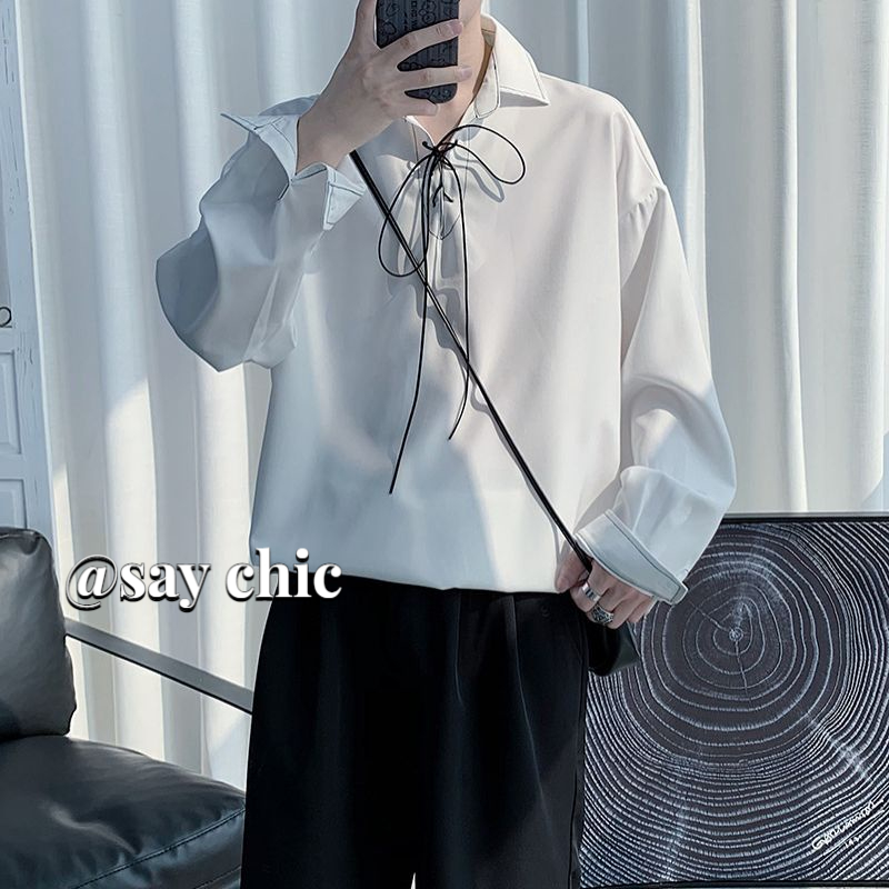 Sc Áo Sơ Mi Trắng Dài Tay Buộc Dây Thời Thượng Cho Nam