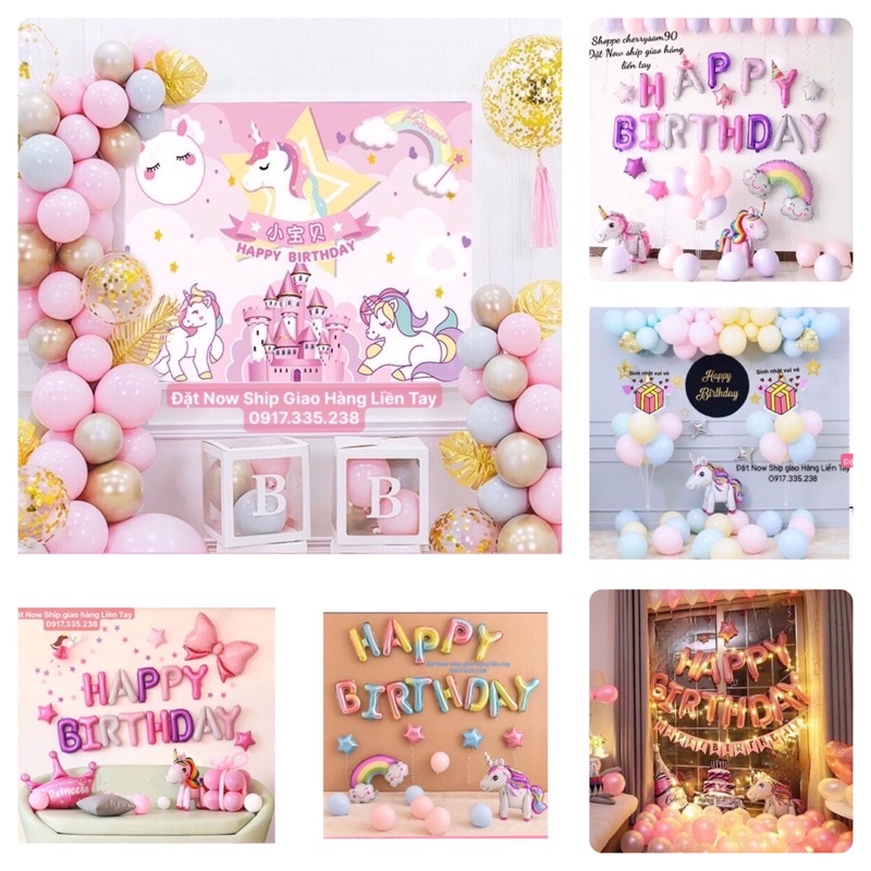 Set Bóng ngựa Pony Backdrop Thiết Kế Tên Theo Yêu Cầu Có Thể Đổi Màu Ngựa Theo yêu thích Tặng Bơm Và keo