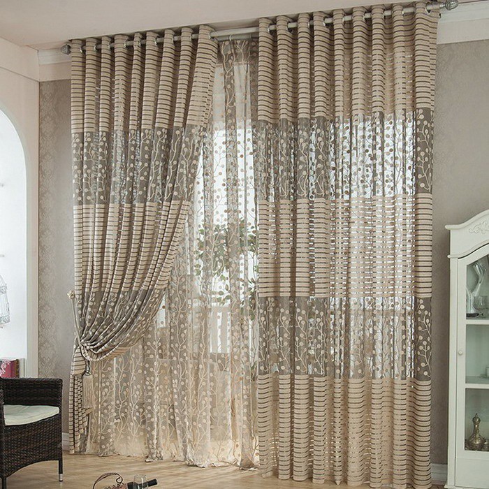 Rèm cửa vải tuyn họa tiết lá cây sang trọng