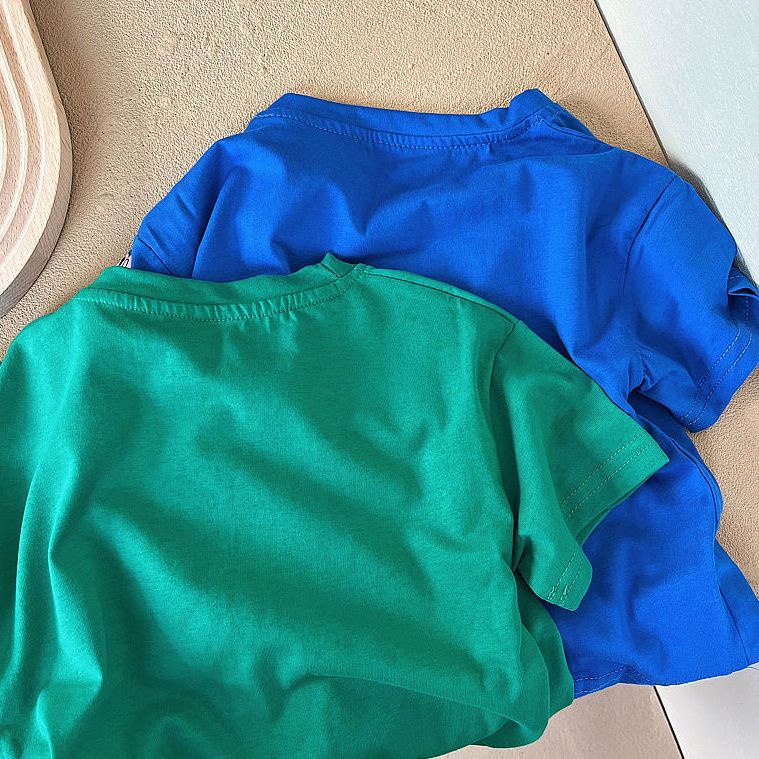 Áo Thun 100% Cotton Tay Ngắn Cổ Tròn In Họa Tiết Hoạt Hình Phong Cách Hàn Quốc Cho Bé Trai