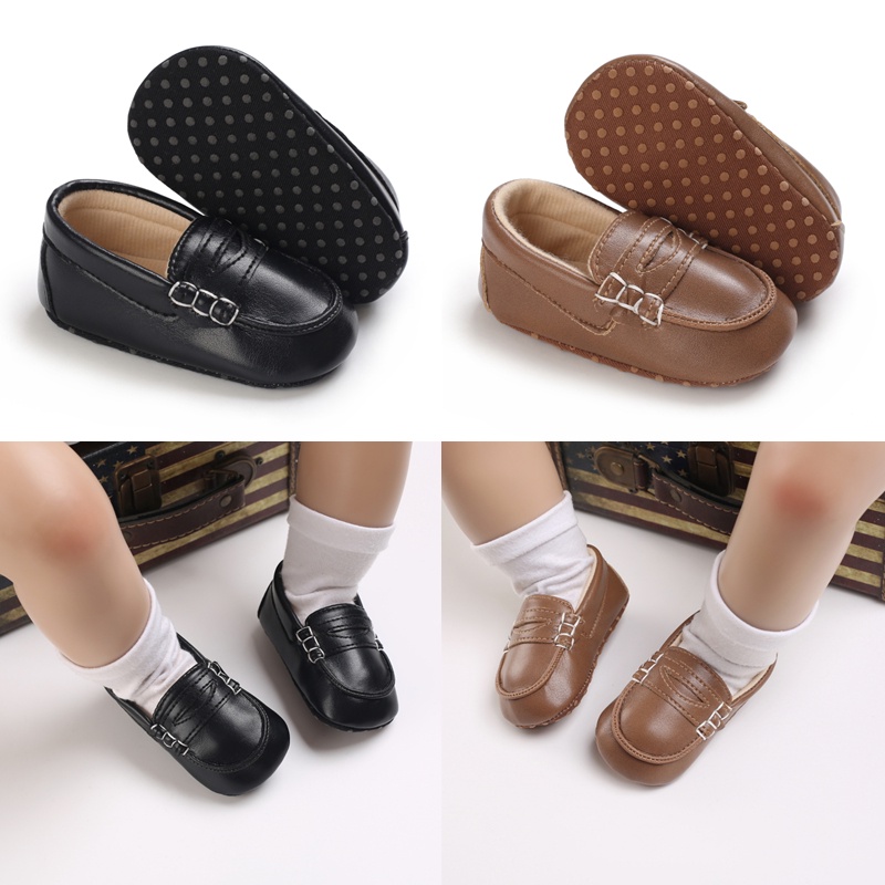 Giày Da Đế Mềm Chống Trượt Dành Cho Bé Trai Gái 0-18 Tháng Tuổi