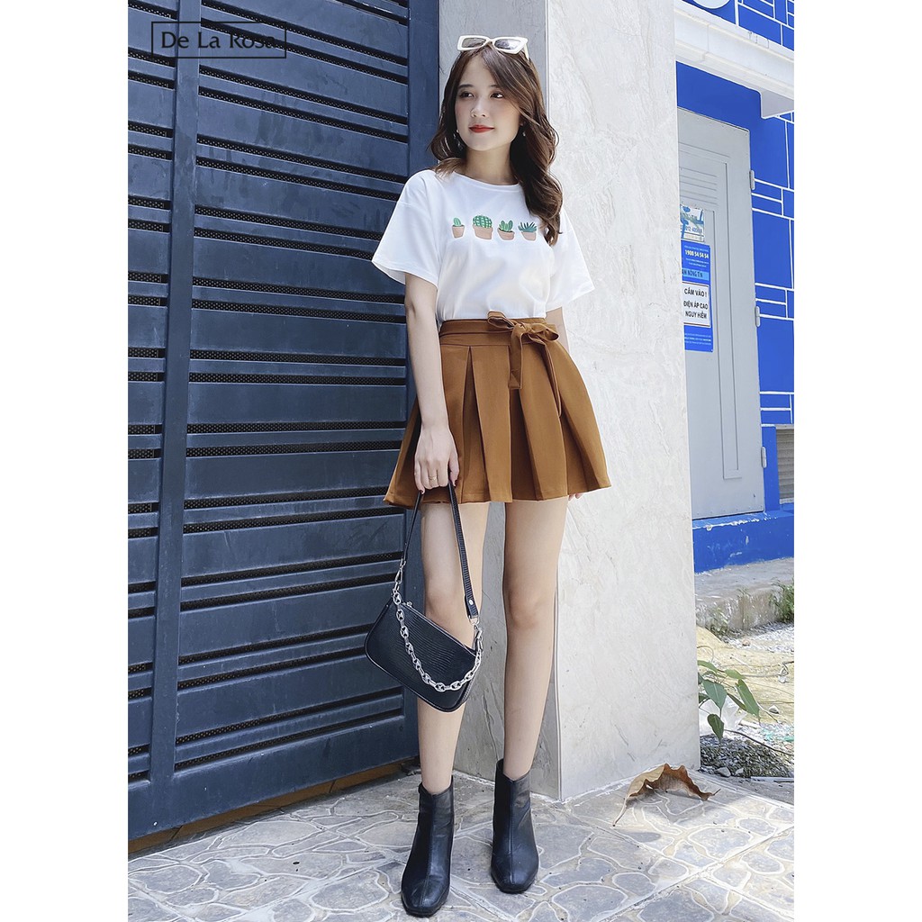 [Mã WABRLOW5 giảm 15% đơn 300K] Chân váy nâu xếp ly thắt nơ eo dễ thương - De La Rosa | BigBuy360 - bigbuy360.vn