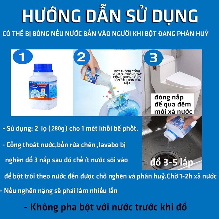 Bột Thông Cống Yuhao cực mạnh, thông đường ống cống bồn cầu bồn rửa chén tiện lợi COTANOW