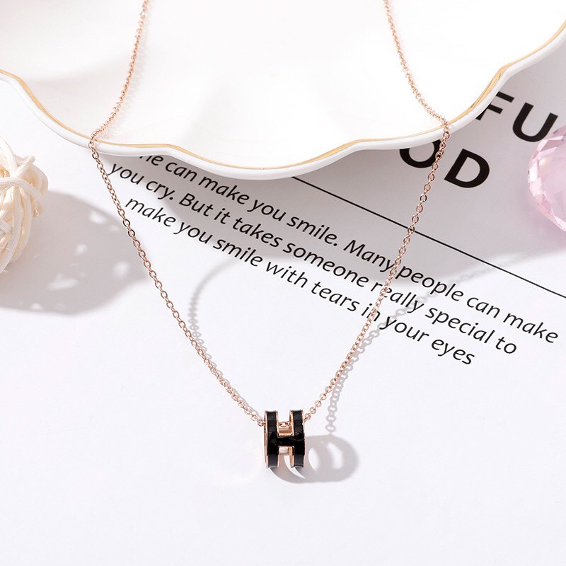 Dây Chuyền Choker Titan Mặt Chữ H Đủ 3 Màu Đen - Trắng - Đỏ Cam Hot Trend Ảnh Thật Hàng Có Sẵn