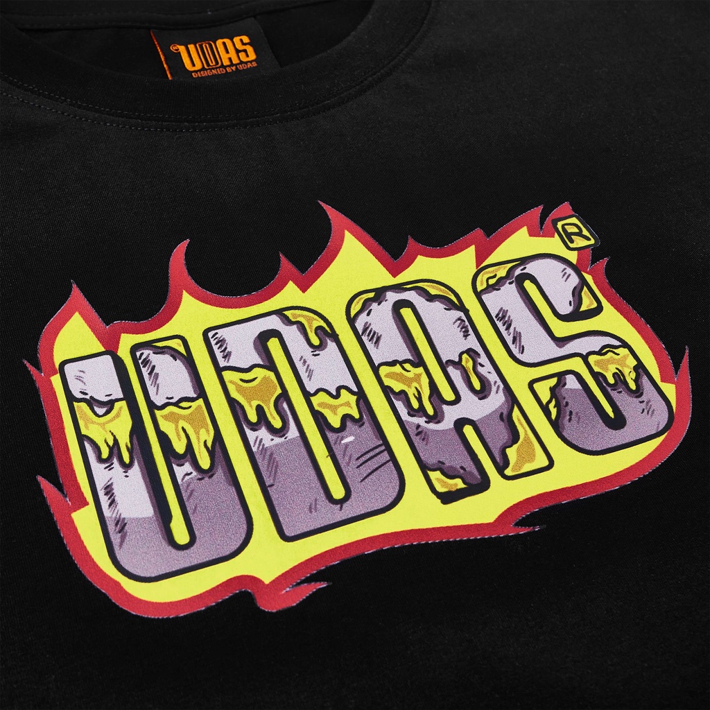 Áo thun tay lỡ UDAS phông Unisex nam nữ Cotton oversize form rộng SMILEY FLAME - Đen | BigBuy360 - bigbuy360.vn