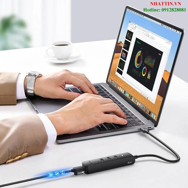 Hub chia USB 2.0 ra 3 cổng USB 2.0 + Lan 100Mbps Ugreen 20984 cao cấp  Chính Hãng