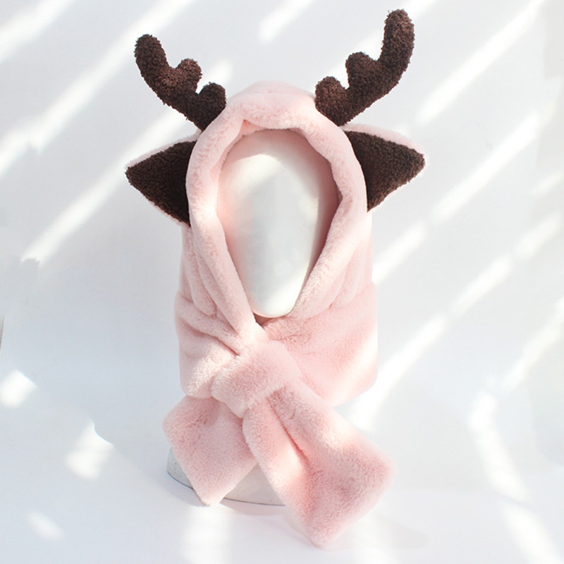 Mũ Trùm Đầu Kiêm Khăn Choàng Cổ Bằng Vải Bông Siêu Mềm Ấm Áp Hình Tuần Lộc