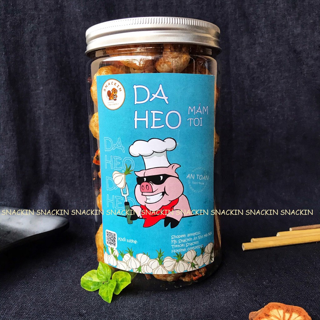 Da heo mắm hành SNACKIN, mặn ngọt đậm vị hũ pet, ăn vặt Hà Nội