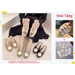 Giày Búp Bê Đế Bệt Mũi Tròn Khóa Màu Đồng Sang Trọng Phong Cách Hàn Quốc, Sục Cao Su Siêu Dẻo Chống Nước