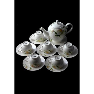Bộ ấm chén Hàn quốc cao cấp hoa lan trắng