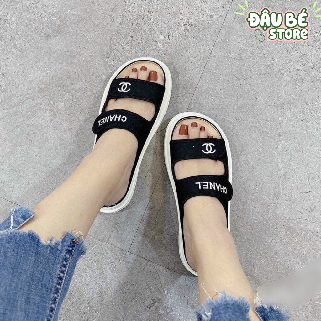 Dép Sandal Nữ 2 Quai Ngang Dán Cha.nel Hottrend - Dép Xăng Đan Đế Bánh Mì Cao 3cm Thời Trang Đi Biển Mùa Hè -Daube- D012