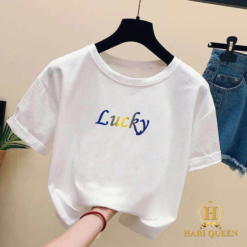 Áo phông Lucky chữ xanh vàng HARI0320