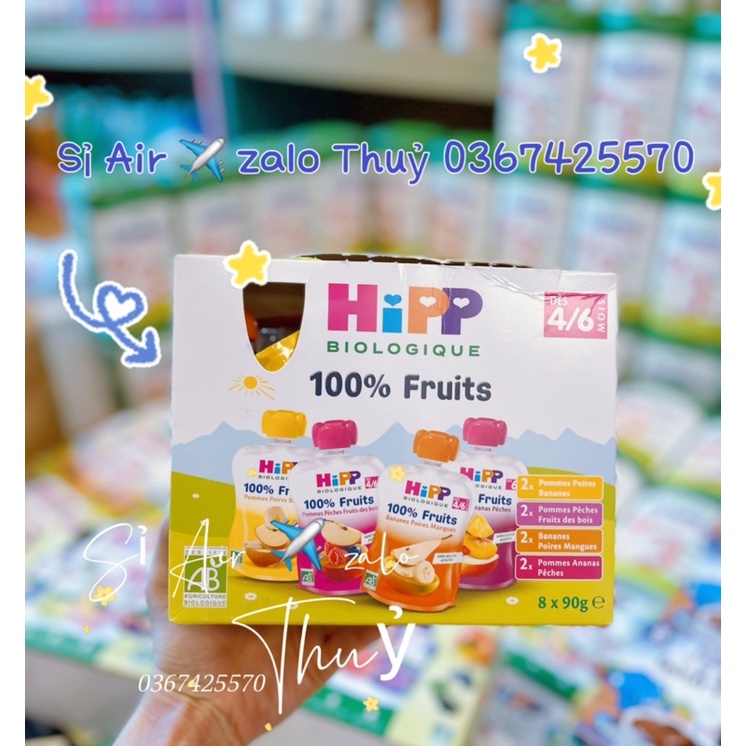 (Air ✈️ đủ bill) Hoa quả nghiền Hipp của Pháp ( hộp 8 gói)