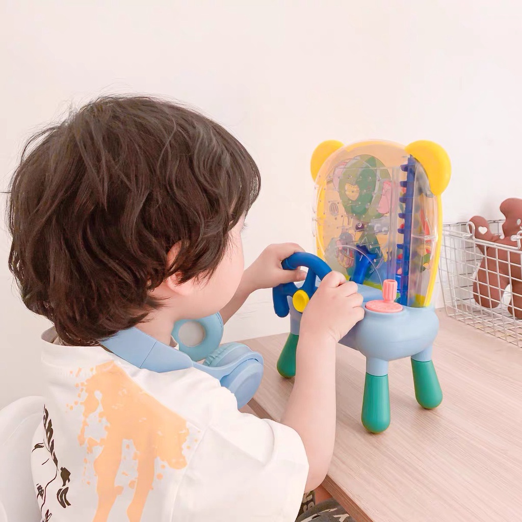 Máy hứng bi bắt bóng hình chú mèo dễ thương, đồ chơi vô lăng trẻ em rèn luyện sự tập trung của tay mắt