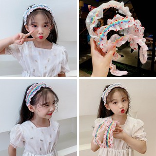 Băng Đô Cài Tóc Vải Voan Lưới Màu Cầu Vồng Đơn Giản Dễ Phối Đồ Phong Cách Hàn Quốc