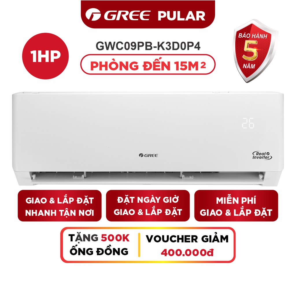 Máy Lạnh GREE PULAR 1.0 HP Inverter - Phù Hợp Phòng 15m2