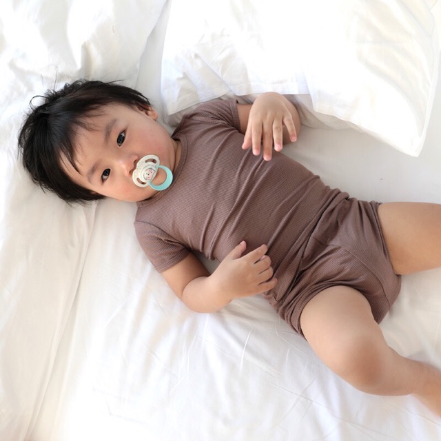 Bộ minky mom thun gân cạp cao cho bé chuẩn hãng