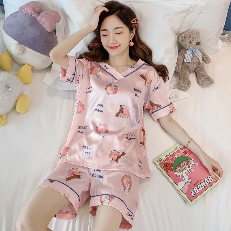 Bán Sỉ Bán Lẻ Bộ Pijama Lụa Hàn Cộc Đùi - Bộ Mặc Nhà Mềm Mát Họa Tiết Dễ Thương