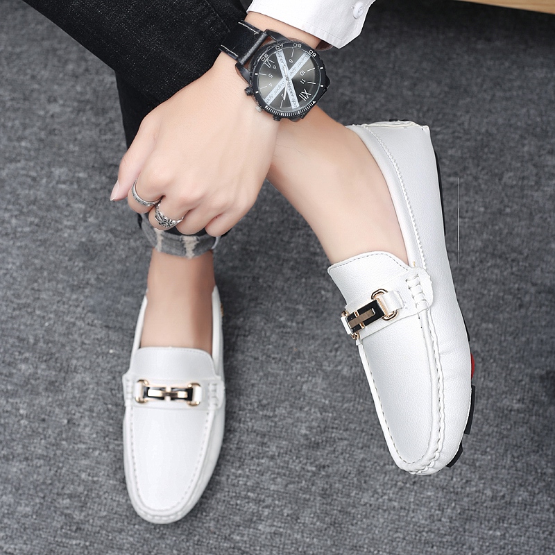 Giày lười da bò màu trắng size 38-48 cho nam