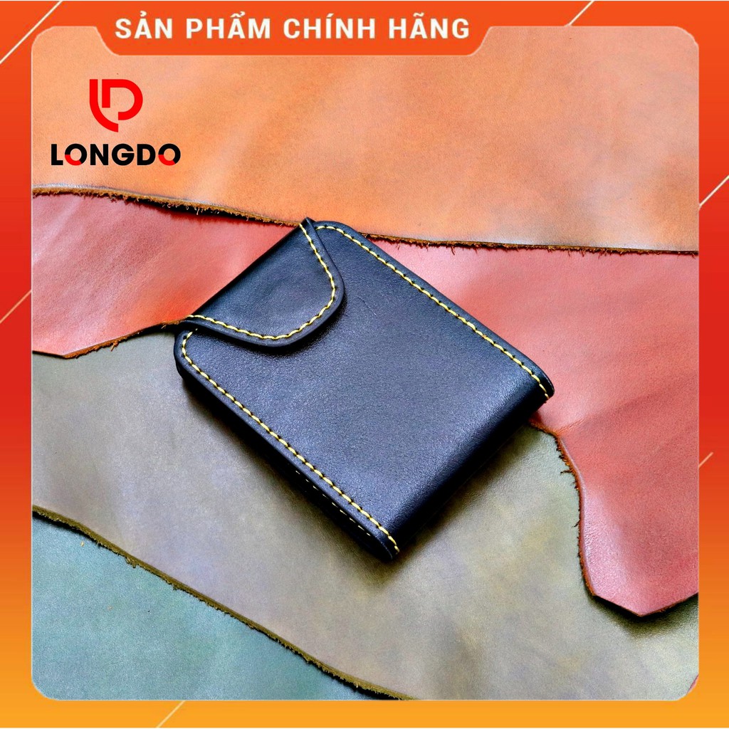 Ví Sen 5 Cao Cấp - Cam Kết 100% Da Bò Thật - Ví Mini Màu Đen Hàng Chính Hãng Thương Hiệu Longdo Leather