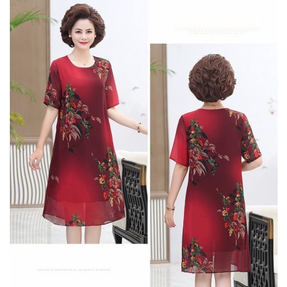 Đầm dự tiệc trung niên V54 - Váy voan nữ cho mẹ dáng suông - Áo đầm đẹp cao cấp sang trọng cho người lớn tuổi Bigsize