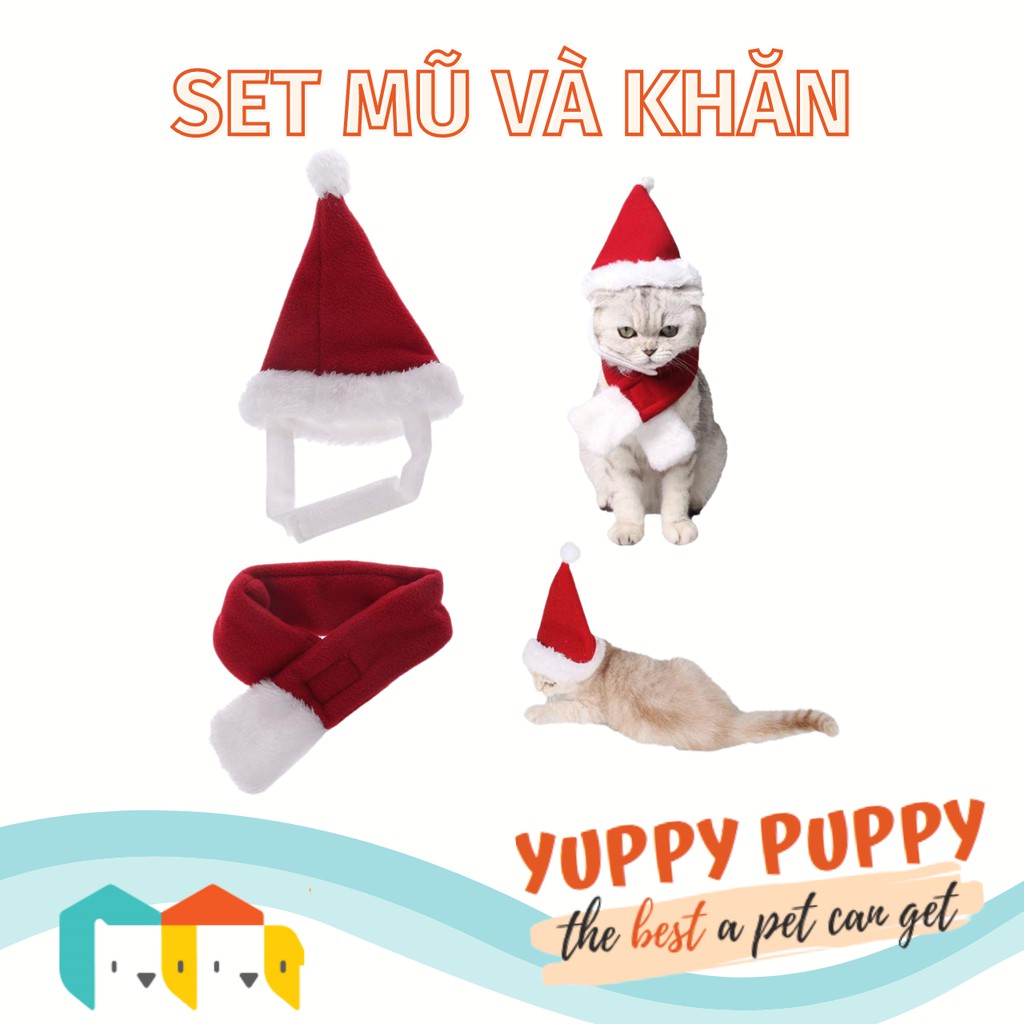 Mũ Khăn Giáng sinh cho chó mèo/thú cưng - Christmas hat and scarf for pet/ dog cat