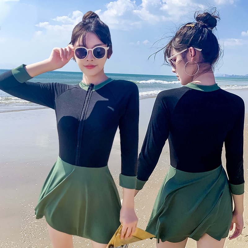 Áo tắm một mảnh dành cho nữ Sinh viên Áo tắm dài tay mỏng và mảnh của Hàn Quốc Ins Hot Spring
