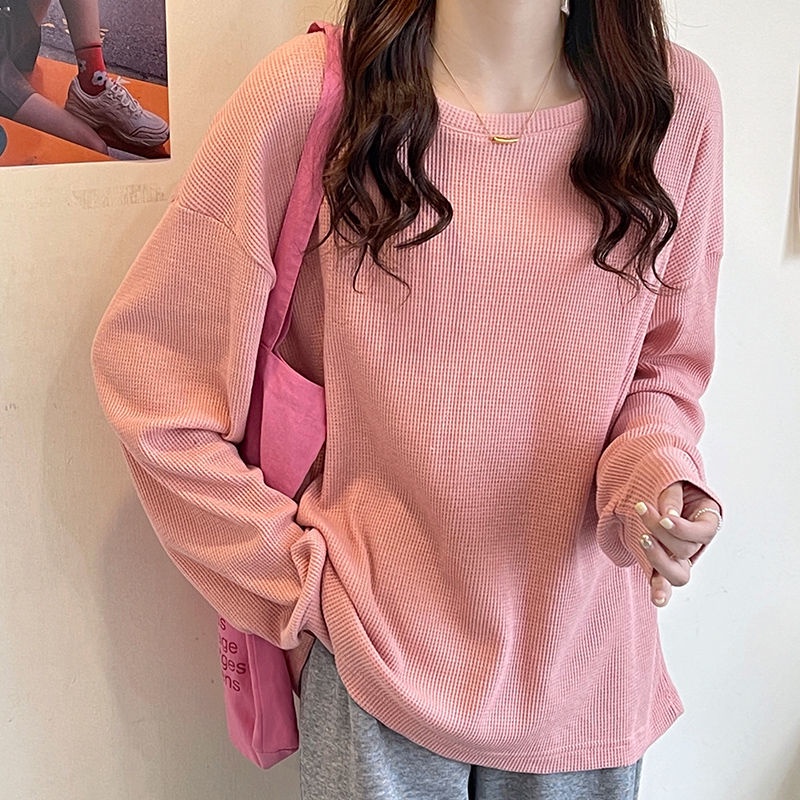 Áo Thun Nữ Tay Dài Cổ Tròn Dáng Rộng Thời Trang Phong Cách Hàn Quốc