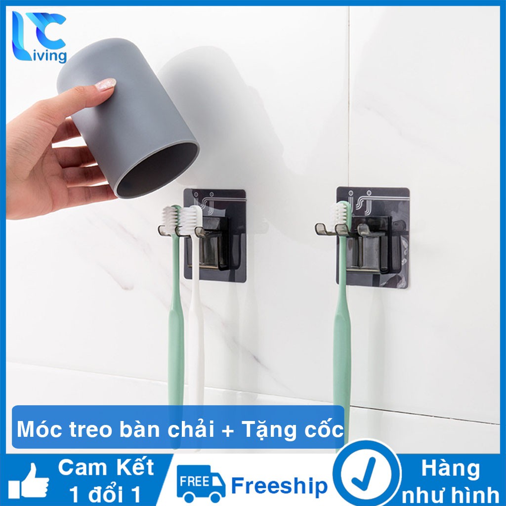 Móc treo bàn chải đánh răng Living C, móc treo cắm bàn chải đánh răng dán tường tặng kèm cốc xinh _M36