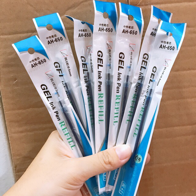 Combo 20 ruột bút nước 0.5mm ngòi bút bi gel mực xanh đen thay thế AH650 ANKICO