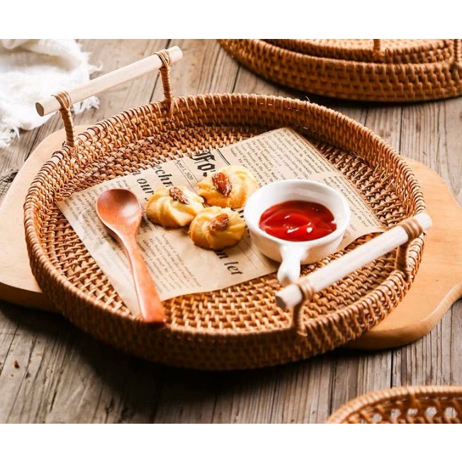 Rổ mây tròn tay cầm - hàng thủ công xuất khẩu - Mộc Ánh Dương