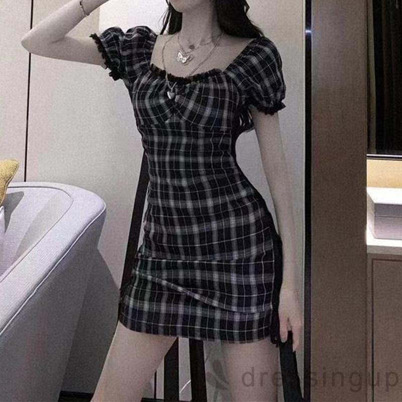 Đầm Chữ A Tay Phồng Họa Tiết Ca Rô Thời Trang Thanh Lịch Dành Cho Nữ | BigBuy360 - bigbuy360.vn