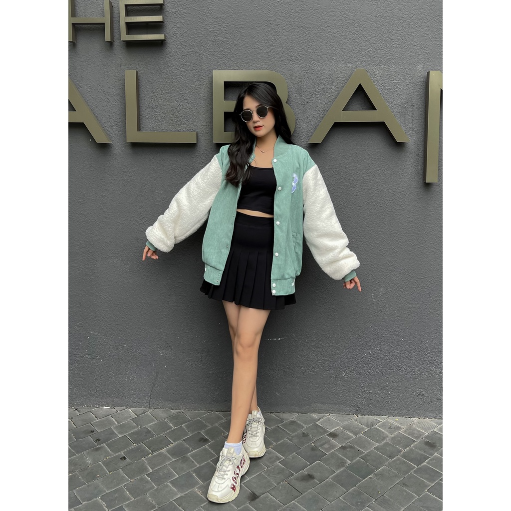 ÁO KHOÁC BOMBER UNISEX ÁO GIÓ TÂY BÔNG MLB VNXK ĐEN XANH MINT - HÀNG CHUẨN VNXK