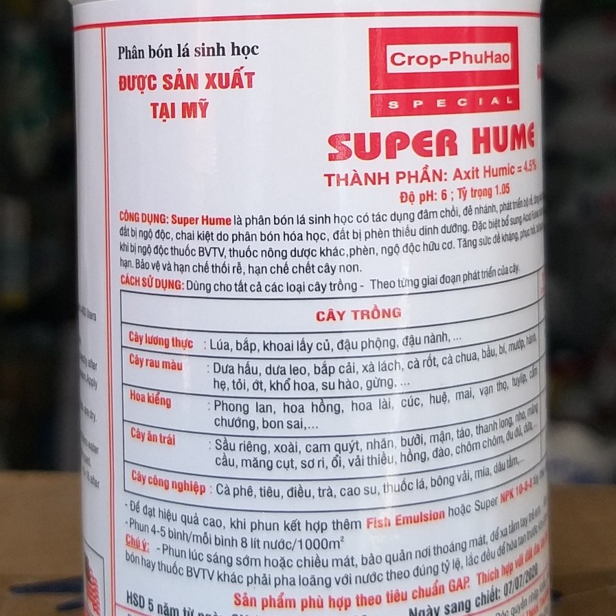 Phân Bón Lá Axit Humic SUPER HUME (250ml), Acid Humic Sinh Học