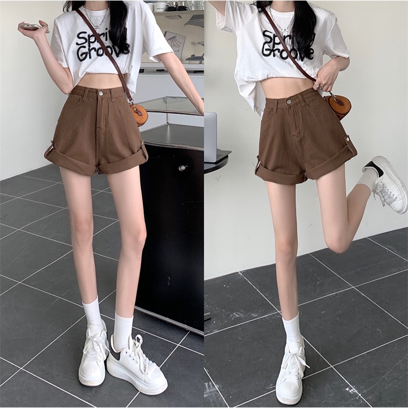 Quần ngắn denim SUXI lưng cao đơn giản dễ phối đồ thời trang dành cho nữ