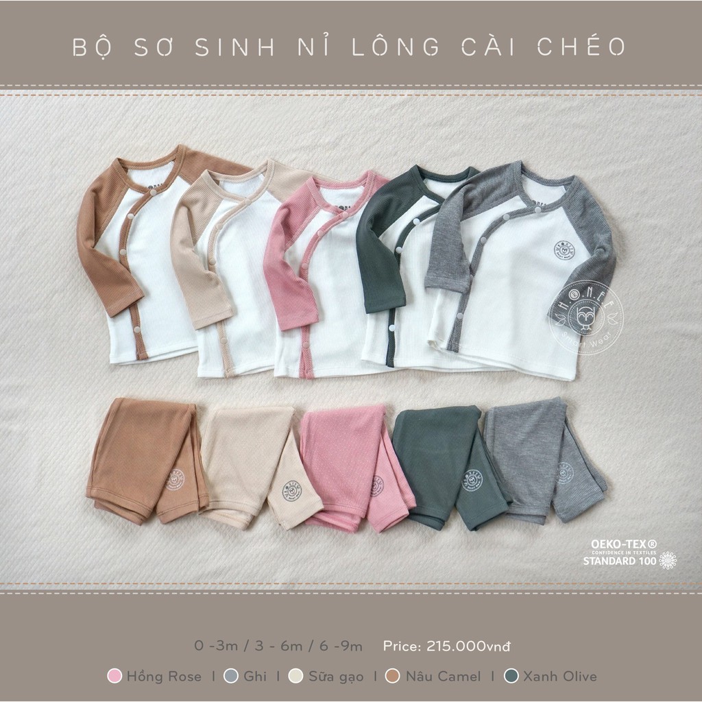 Hrnee Bộ sơ sinh nỉ lông cài thẳng cài chéo mẫu mới 2021