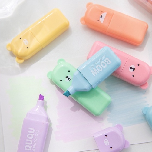 Box bút NHỚ - HIGHLIGHT hình gấu cute. Bút nhớ mini màu tươi sáng