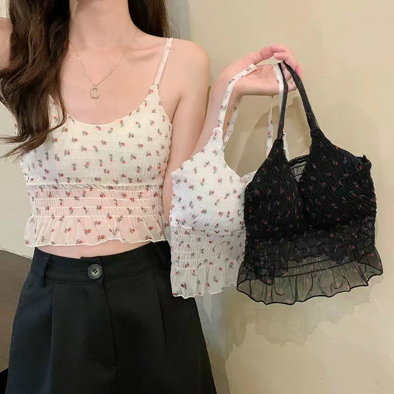 Áo bra hoa nhí xinh xắn chun lưng, mẫu mới nhất 2022 ms891