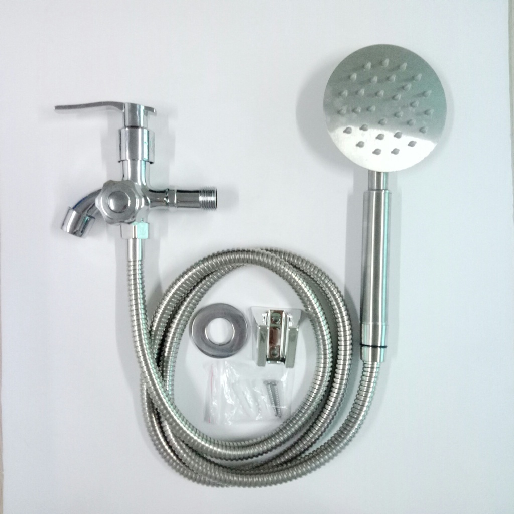 Bộ củ sen hợp kim một đường nước lạnh và tay sen tắm INOX tròn mỏng an toàn, dễ sử dụng,bộ TS+dây+cài - QM.CS02.TS022B3