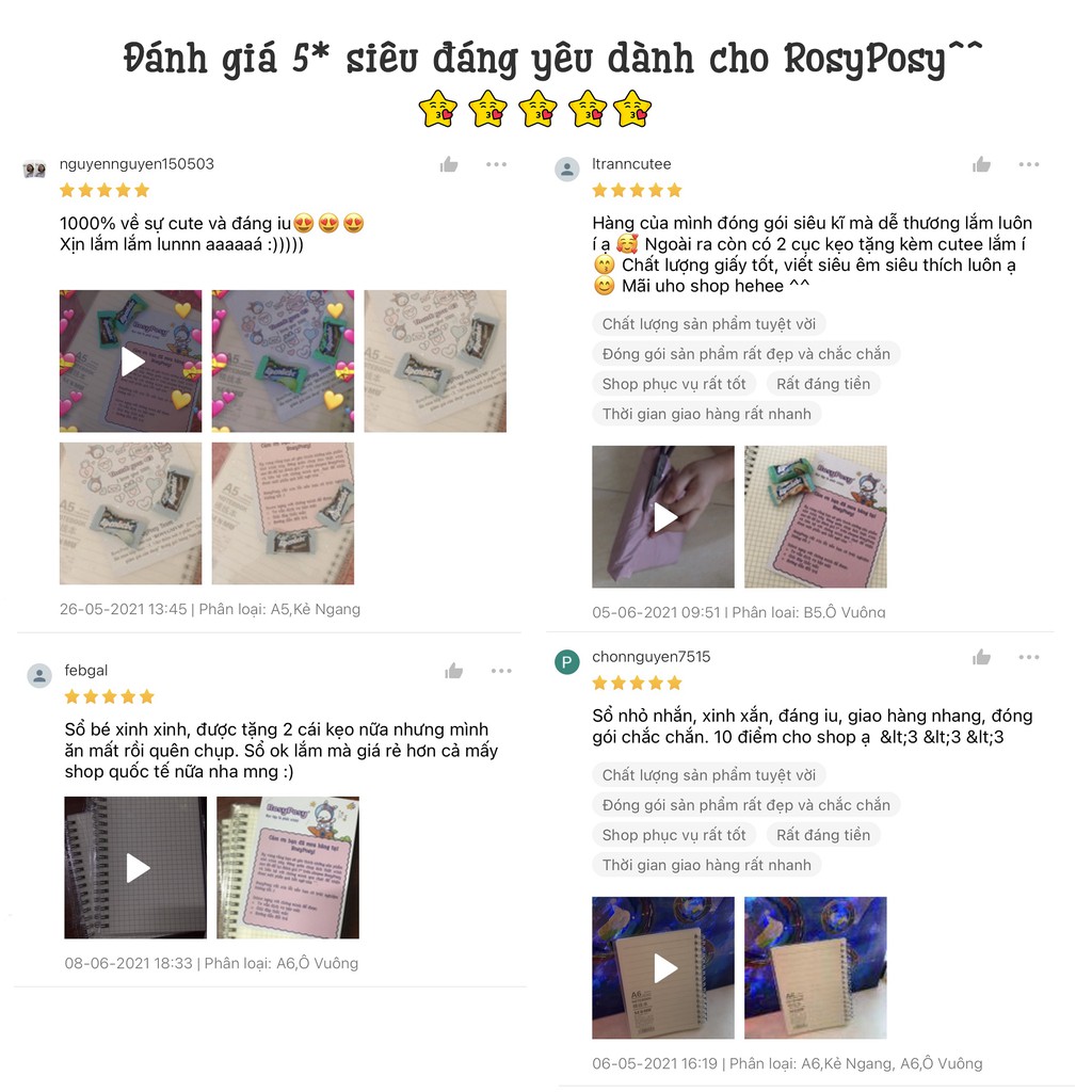 [100% Ảnh Chụp Thật] Sổ Tay Gáy Xoắn Lò Xo Bìa Còng B5/A5/A6 Nhựa Trong Suốt Bullet Journal Chất Giấy Cực Đẹp - RosyPosy