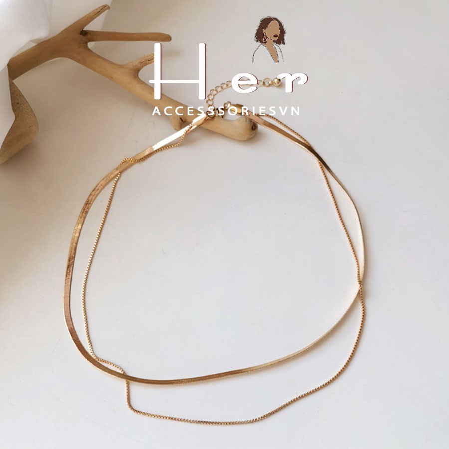 ♛▩❖Dây chuyền,vòng cổ choker 2 tầng màu vàng gold | HER.ACC C1