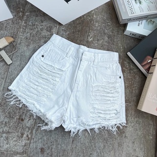 Quần short nữ cạp cao Phong cách Hàn Quốc - Quần sooc bò đáp rách