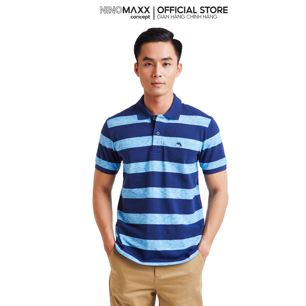 Ninomaxx Áo Thun Polo Nam cổ bẻ có sọc ngang xanh trắng – 1906002