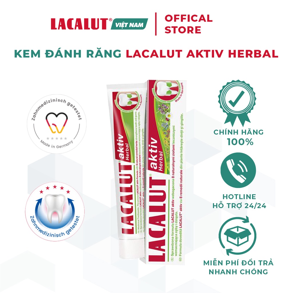 Kem Đánh Răng Lacalut Aktiv Herbal - Chống Tụt Lợi, Viêm Nướu, Ngừa Chảy Máu Chân Răng | Nhập khẩu CHLB Đức