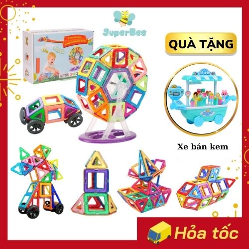 Đồ Chơi Xếp Hình Nam Châm Vuông, Khối Xây Dựng, Đồ Chơi Lắp Ráp Từ Tính SuperBee Phát Triển Trí Tuệ