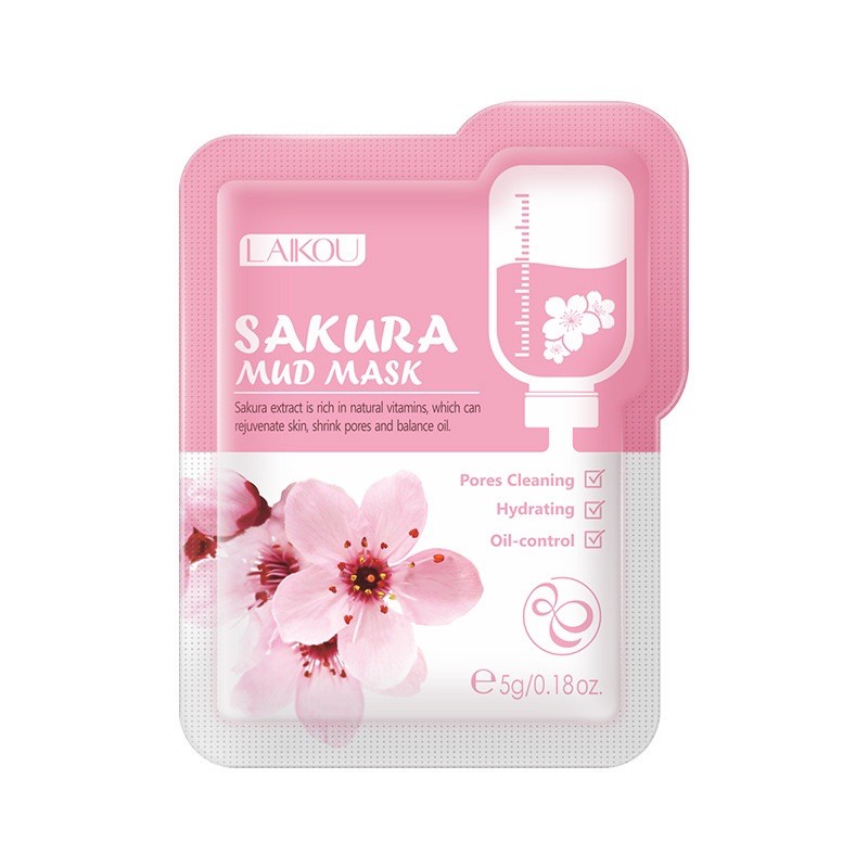 (Lẻ gói 5g)mặt nạ bùn LAIKOU Sakura kiềm dầu giúp làm sạch sâu