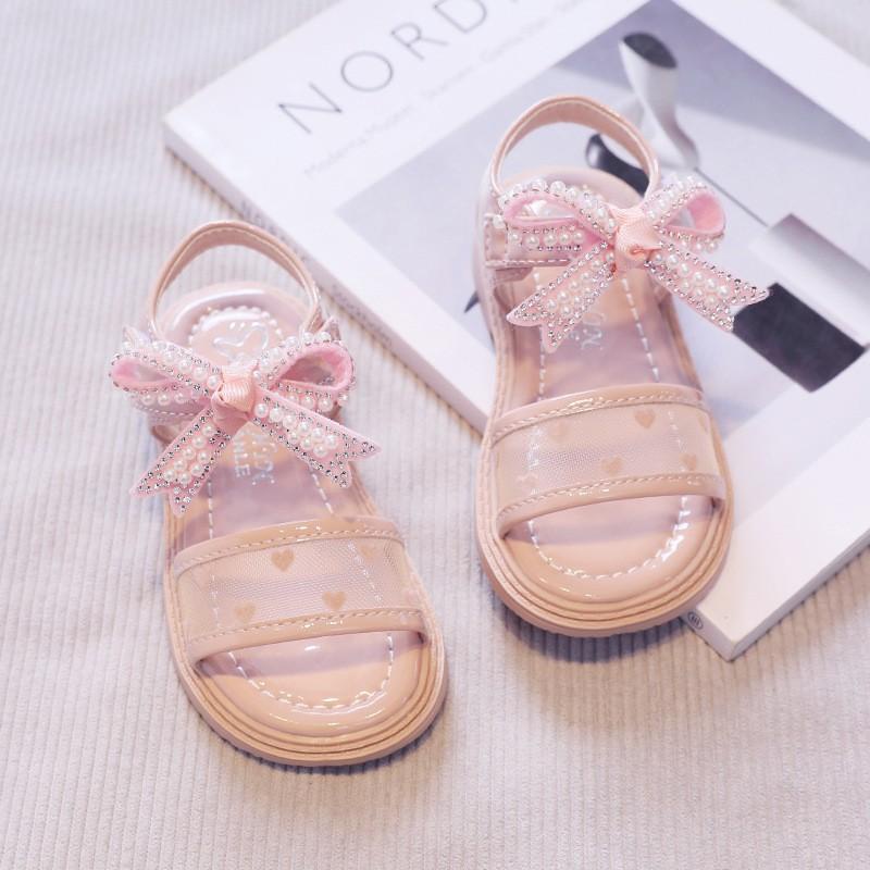 SALE Giày Sandal Nơ Hạt Phong Cách Hàn Quốc Xinh Xắn Cho Bé