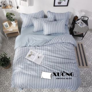 bộ vỏ chăn ga gối cotton poly kẻ xanh đá
